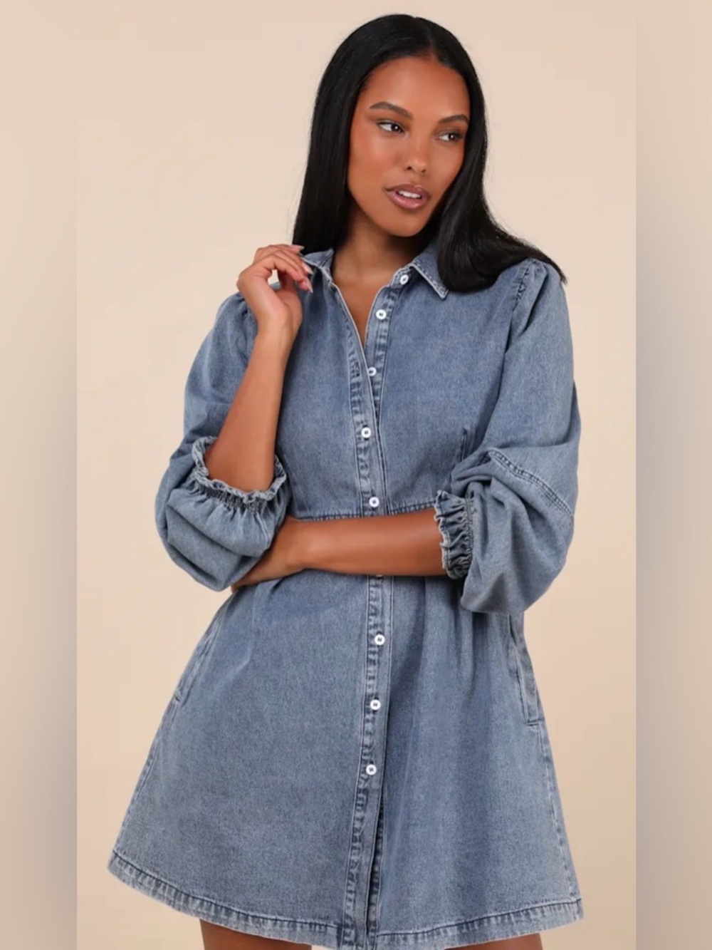 Pink Lily Light Blue Denim mini Dress
